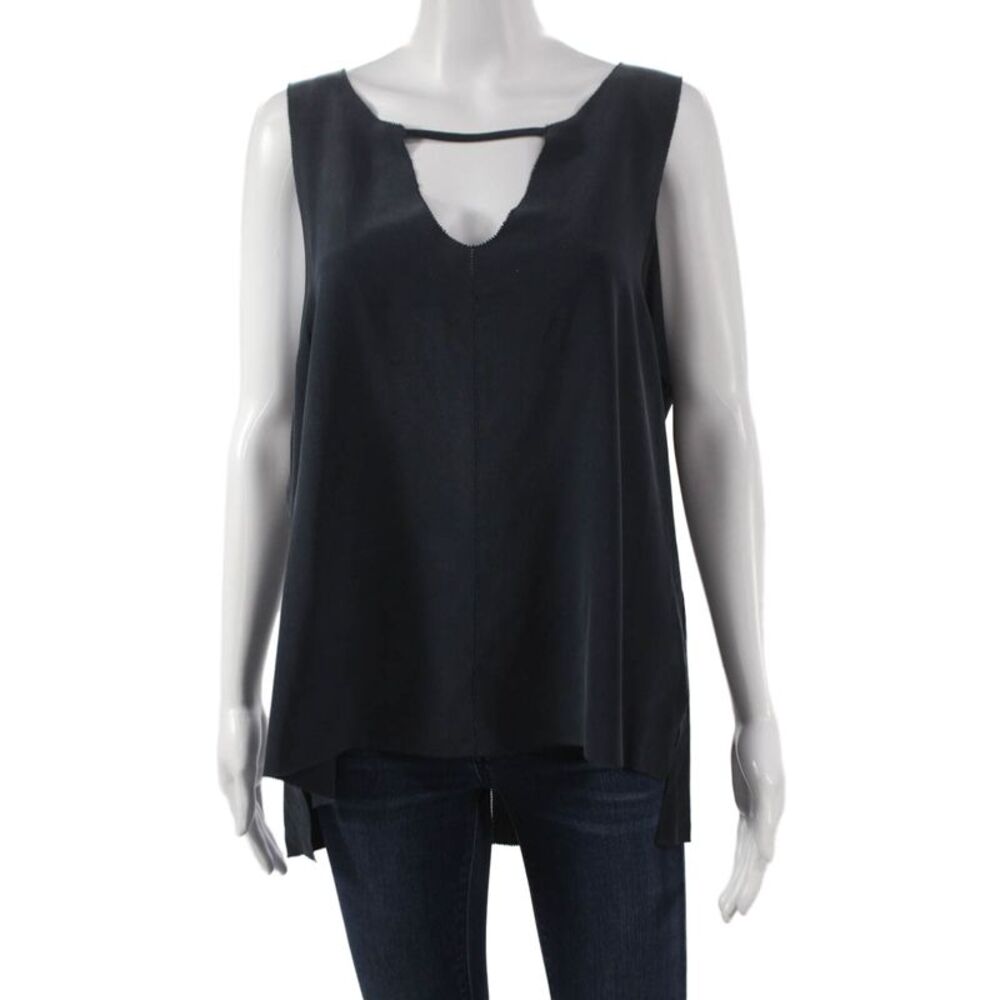 Go Silk Womens Silk Tunic Tank Blue V-Neck Sleeveless Size L